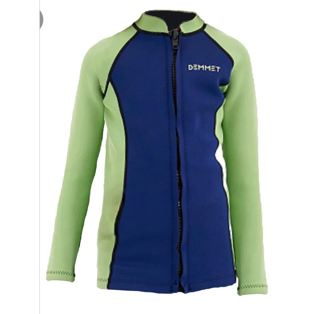 Demmet Wetsuit Top Kids Medium Blue Green Excellent 1.5mm Neoprene‎ Front Zip